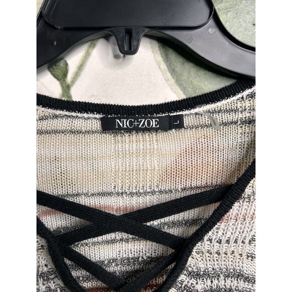 Nic + Zoe Large Linen Blend Keyhole Front Pullover Sweater Striped - Picture 4 of 6